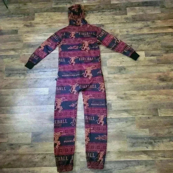 Fireball Whiskey Holiday One Piece Zip-Up Pajamas Size Large - Picture 9 of 10
